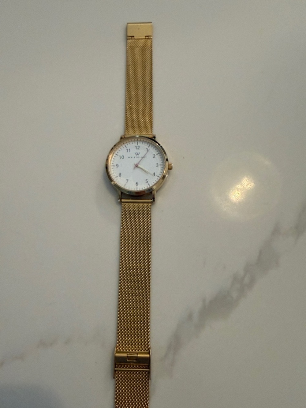 Gold Mesh Strap Watch with White Dial